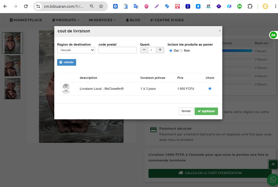 calculer les frais de livraison